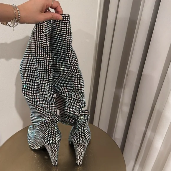 Steve‎ Madden ‘Crushing’ Rhinestone Slouchy Heeled Boots - Picture 11 of 15